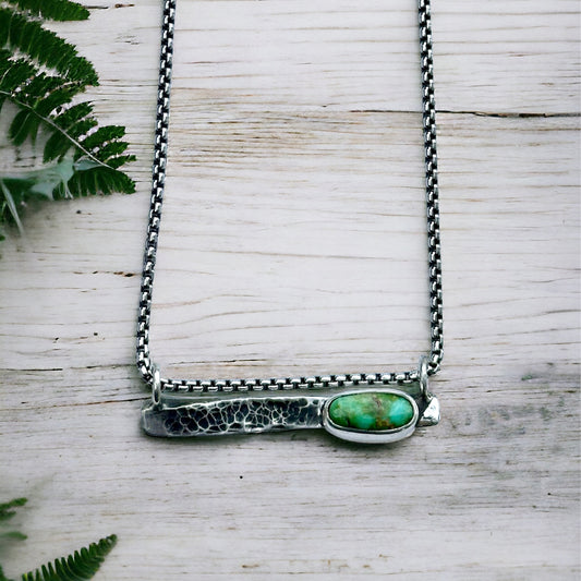 Hammered Sterling Silver Bar Necklace with Turquoise